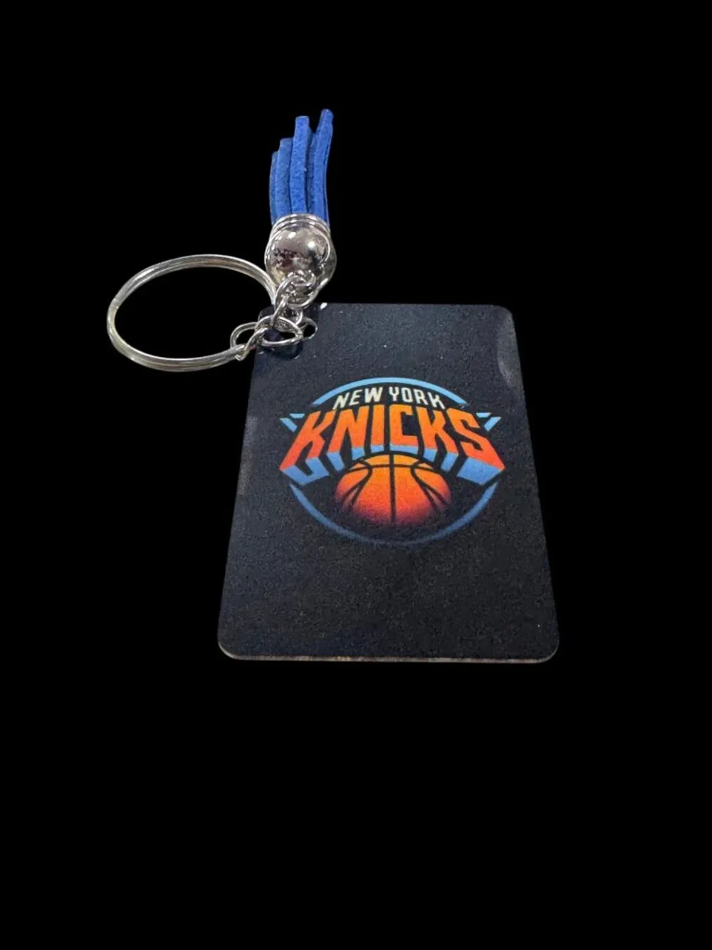 New York Knicks Metal Keychain with Blue Tassel, NBA Basketball Team Logo Key